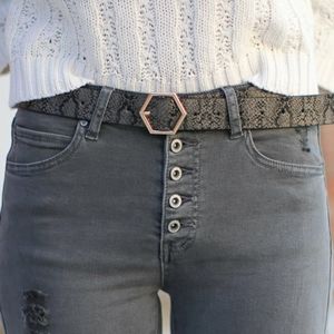 Bite Me Snake Print Belt Grey